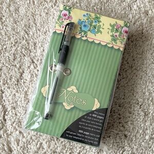 Green Floral Notepad and Pen Set